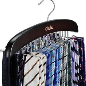 Wooden Tie Rack 24 Hooks Closet Organizer for Men